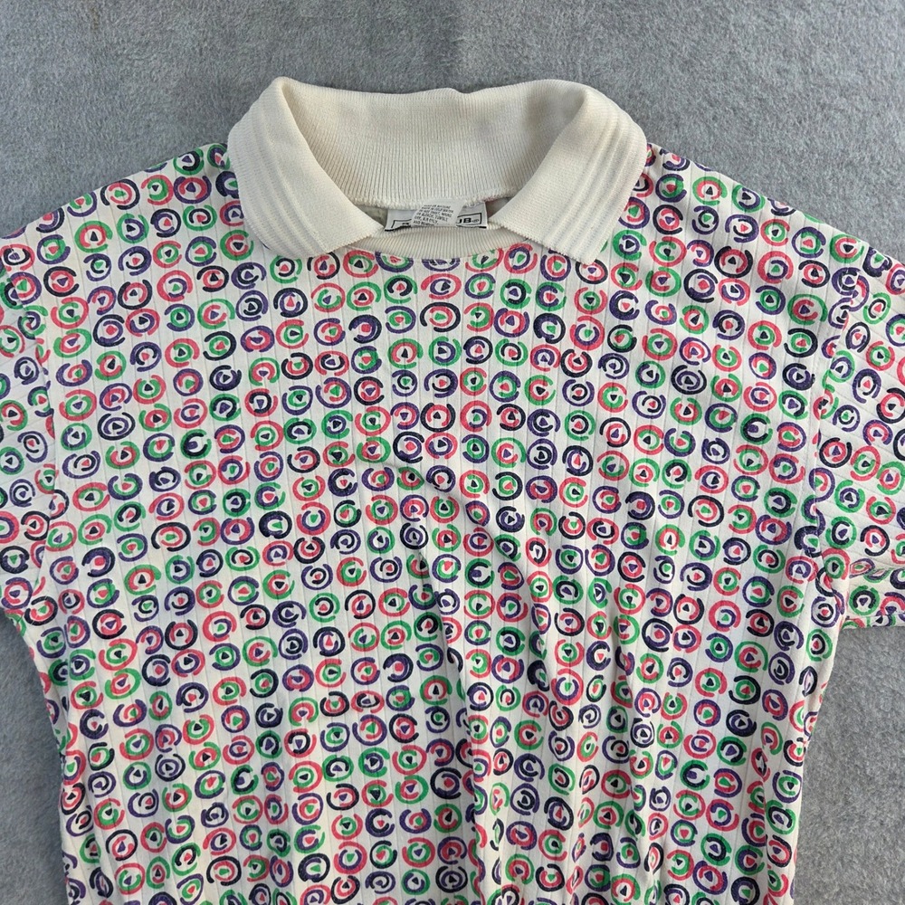 Bay Club Polo Shirt Women Small Multicolor Geometric Vintage 90s Ribbed Knit